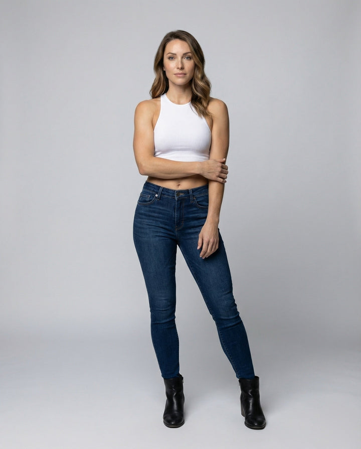 Women's Athletic Crew Neck Ribbed Crop Top