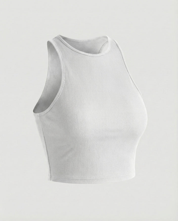 Women's Athletic Crew Neck Ribbed Crop Top