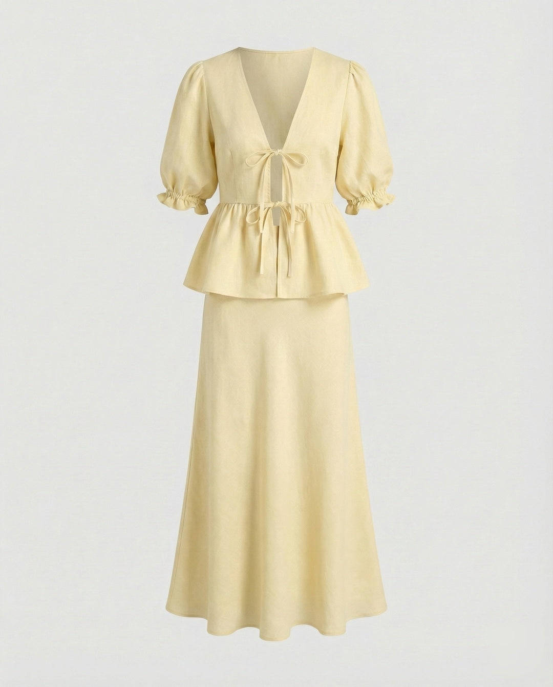 Ladies Elegant Tailored Wrap Blouse Linen Set Élanora, view 4 - Elena Harper