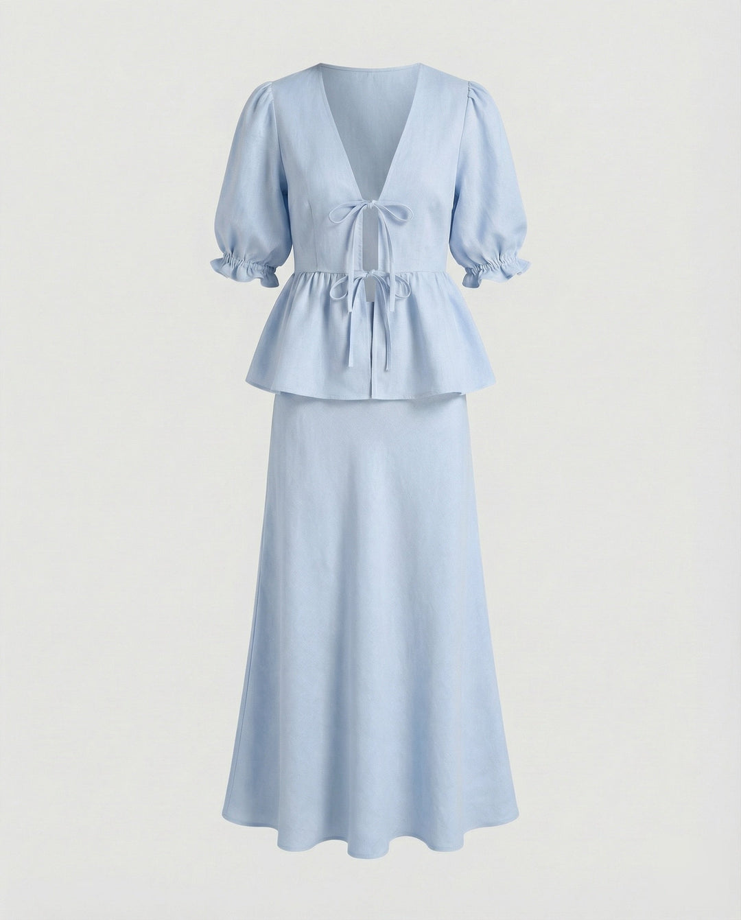 Ladies Elegant Tailored Wrap Blouse Linen Set Élanora, view 5 - Elena Harper