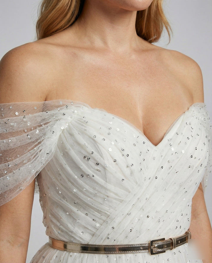 Women's A-Line Tulle Dress Off-Shoulder Puff Sleeves