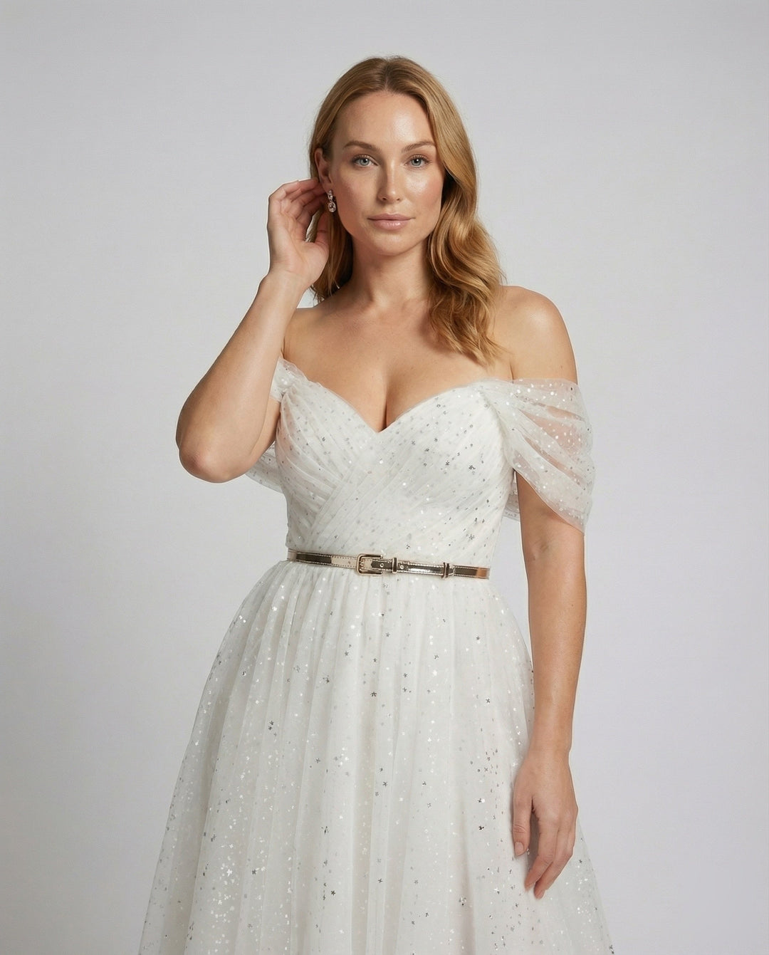 Women's A-Line Tulle Dress Off-Shoulder Puff Sleeves