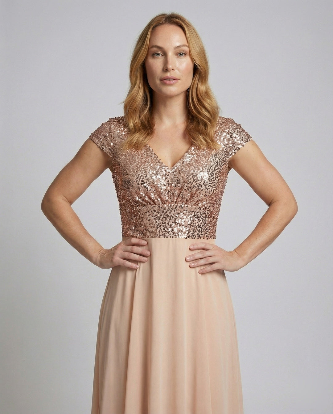Women's Evening Dress Satin Look Cap Sleeves Bodice