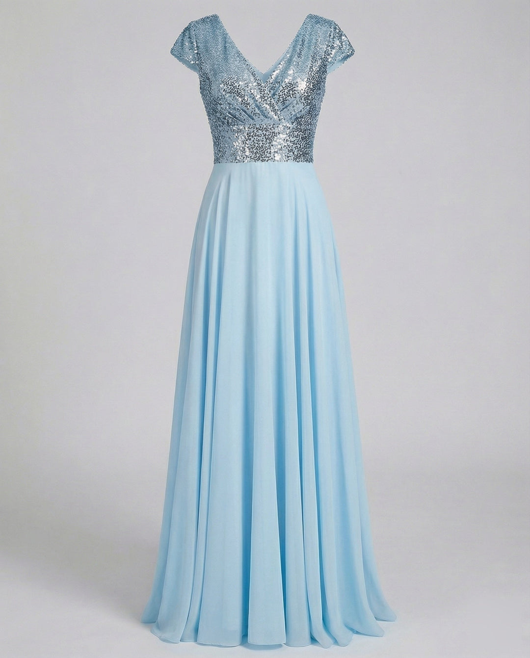 Women's Evening Dress Satin Look Cap Sleeves Bodice