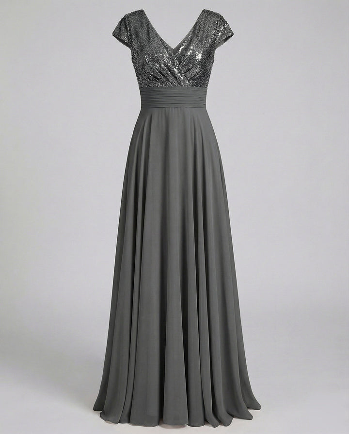 Women's Evening Dress Satin Look Cap Sleeves Bodice