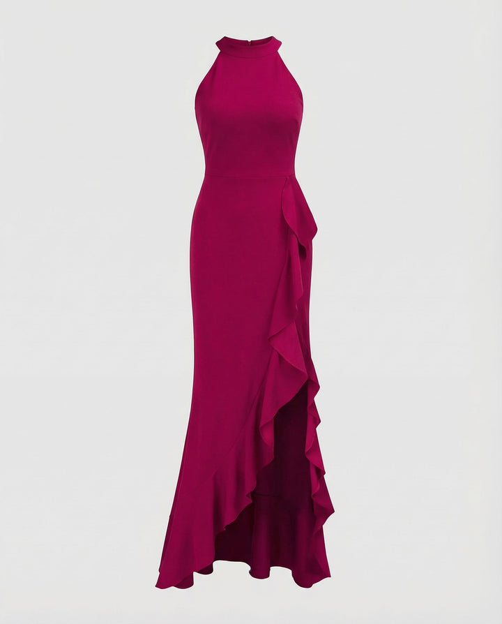 Women's Evening Dress Halter Ruffle Slit