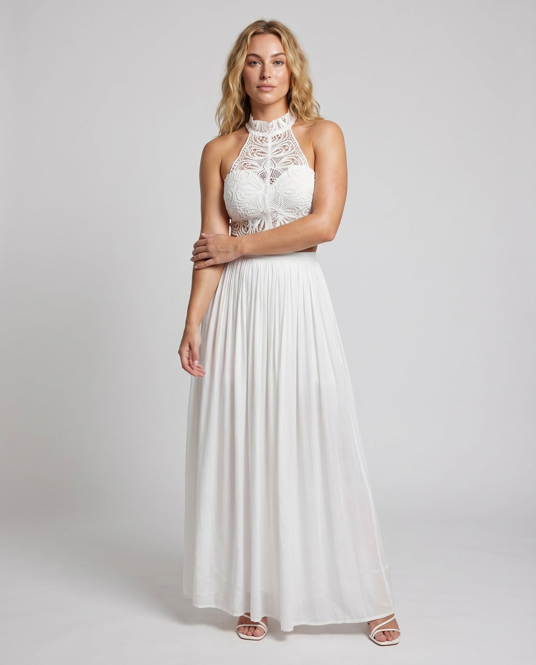 Women's Evening Ensemble Lace Bustier Pleated Maxi Skirt