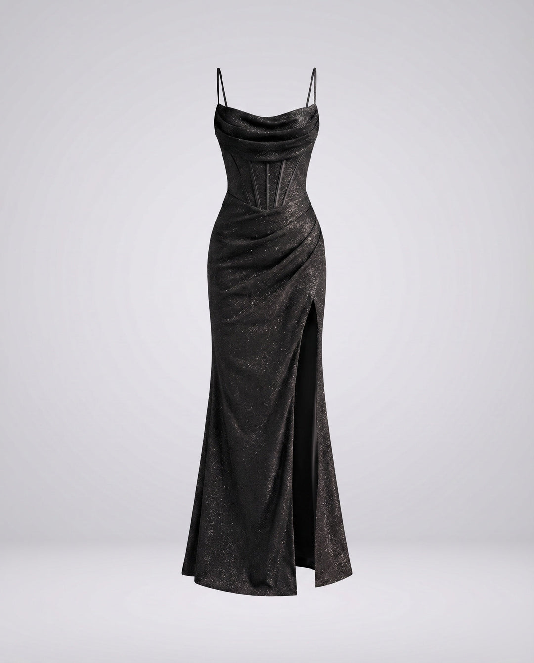 Women's Evening Dress Waterfall Bustier Corset Seams Leg Slit
