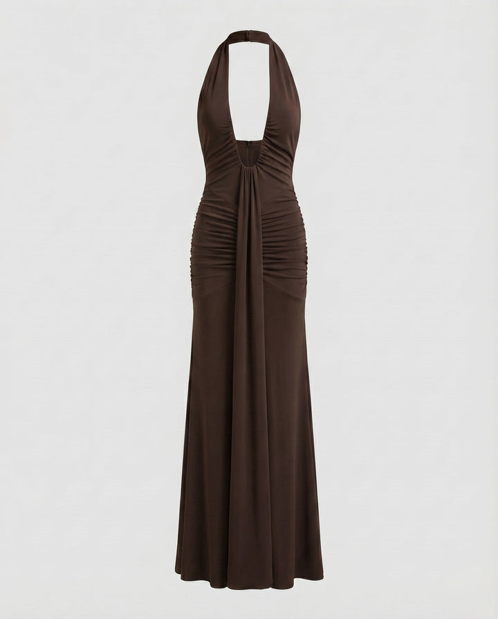 Women's Evening Dress Halter Neck Deep Cut Draping