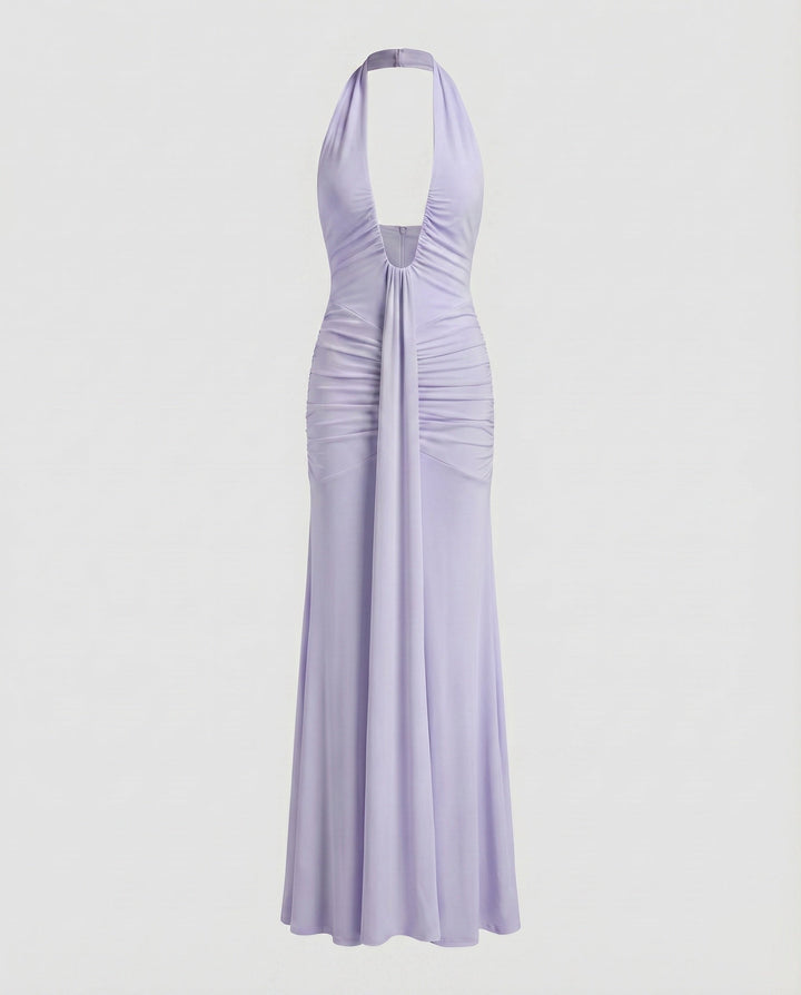 Women's Evening Dress Halter Neck Deep Cut Draping