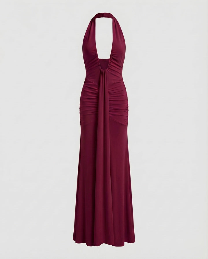 Women's Evening Dress Halter Neck Deep Cut Draping