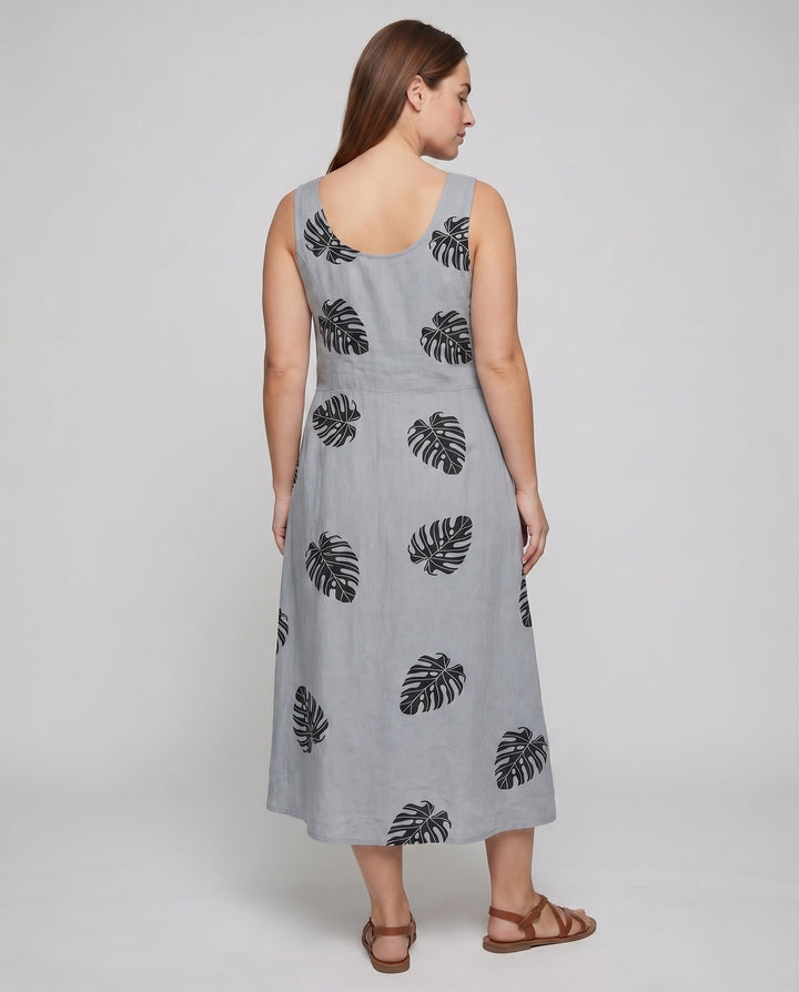 Women's Sleeveless Maxi Dress Watercolor Flowers Side Pockets Flowy