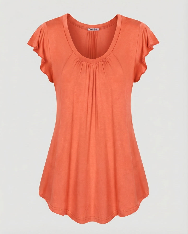 Women's A-Line Tunic V-Neck Ruffle Sleeves Gathering