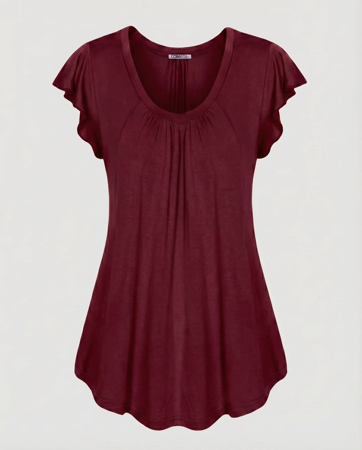 Women's A-Line Tunic V-Neck Ruffle Sleeves Gathering