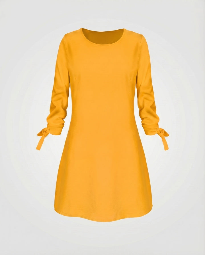 Women's A-Line Short Dress with Sleeve Bows 3/4 Sleeve Round Neck