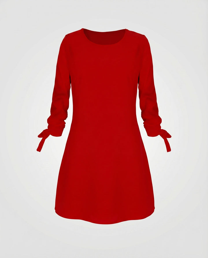 Women's A-Line Short Dress with Sleeve Bows 3/4 Sleeve Round Neck