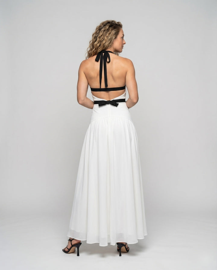 Women's Evening Dress Corset Chiffon Skirt Halter V-Neck