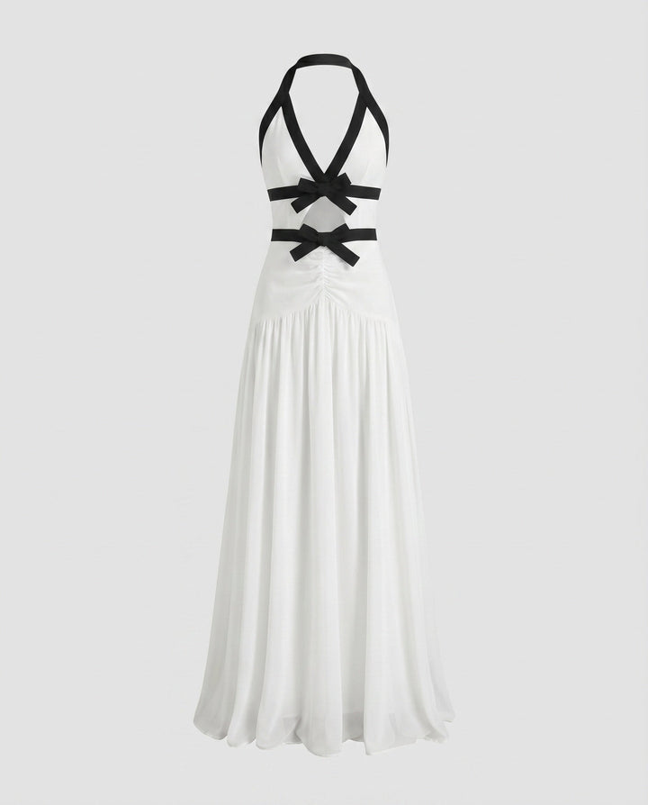 Women's Evening Dress Corset Chiffon Skirt Halter V-Neck
