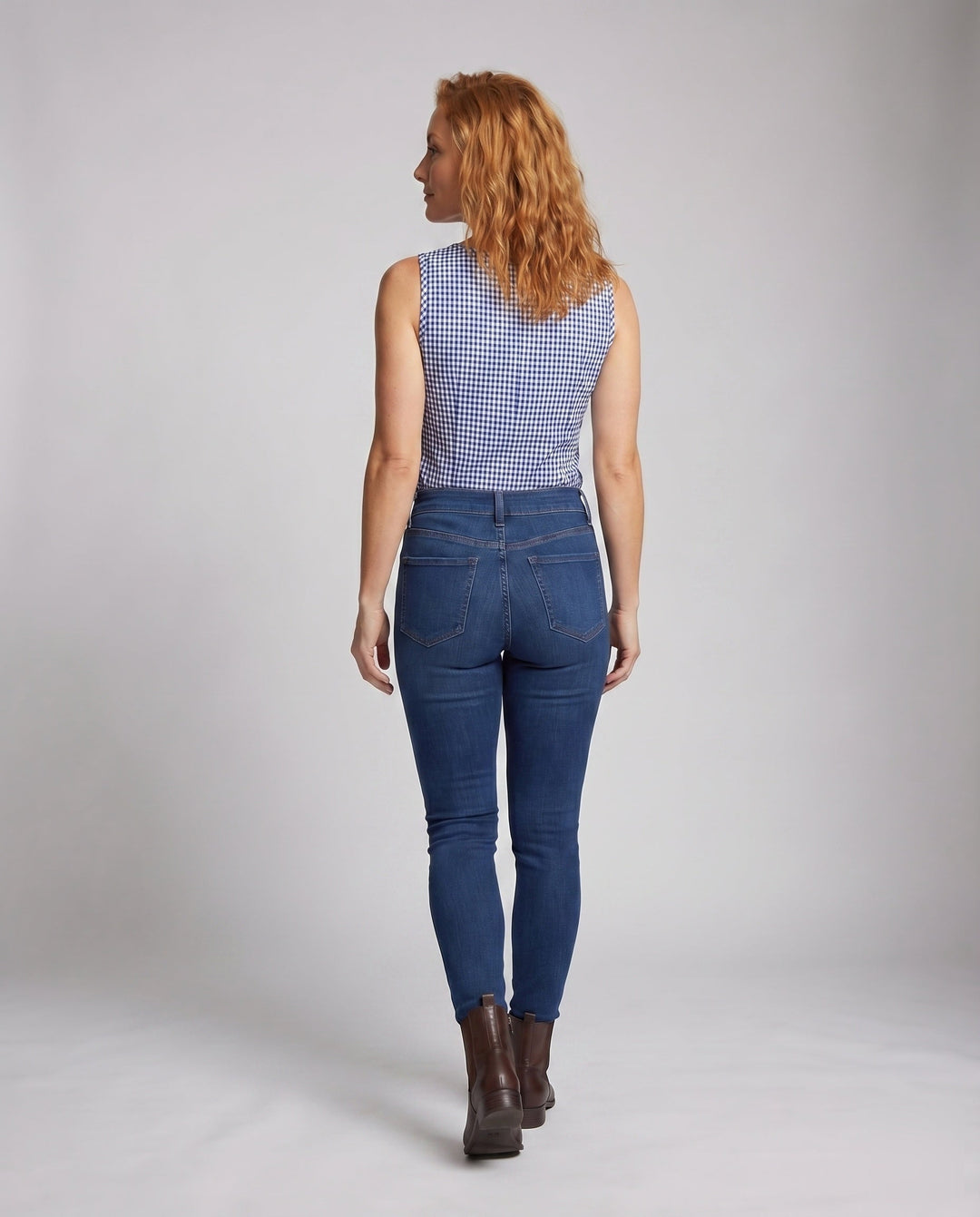 Women's Sleeveless Viscose Top with Check Pattern