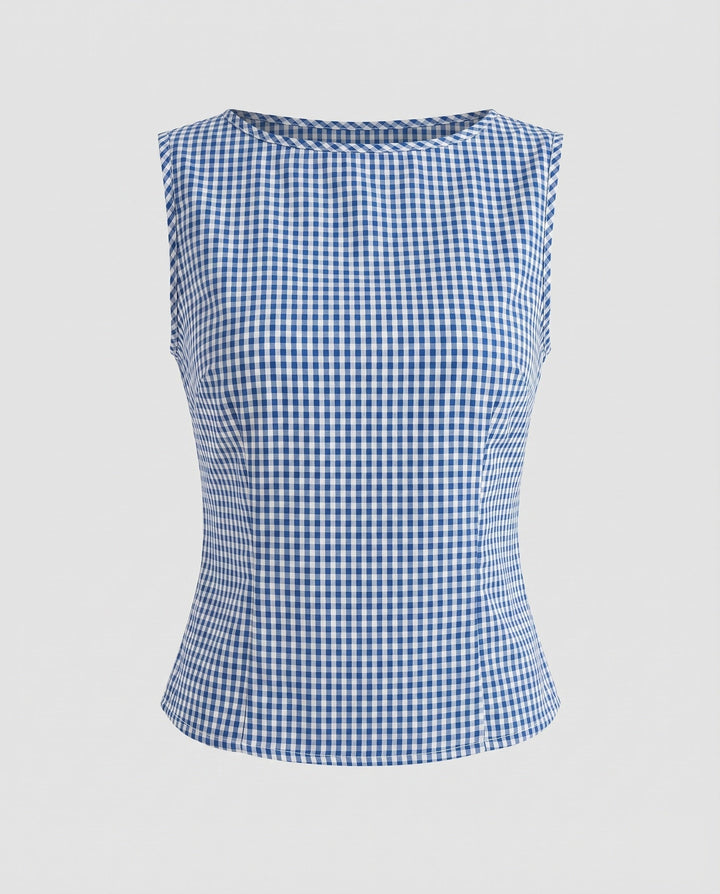 Women's Sleeveless Viscose Top with Check Pattern