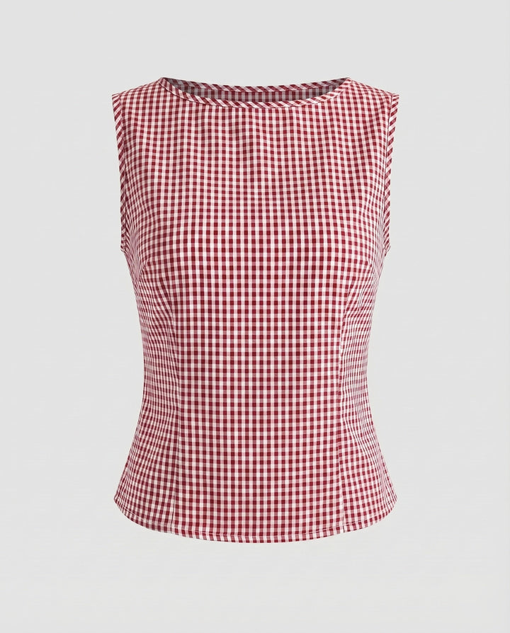 Women's Sleeveless Viscose Top with Check Pattern