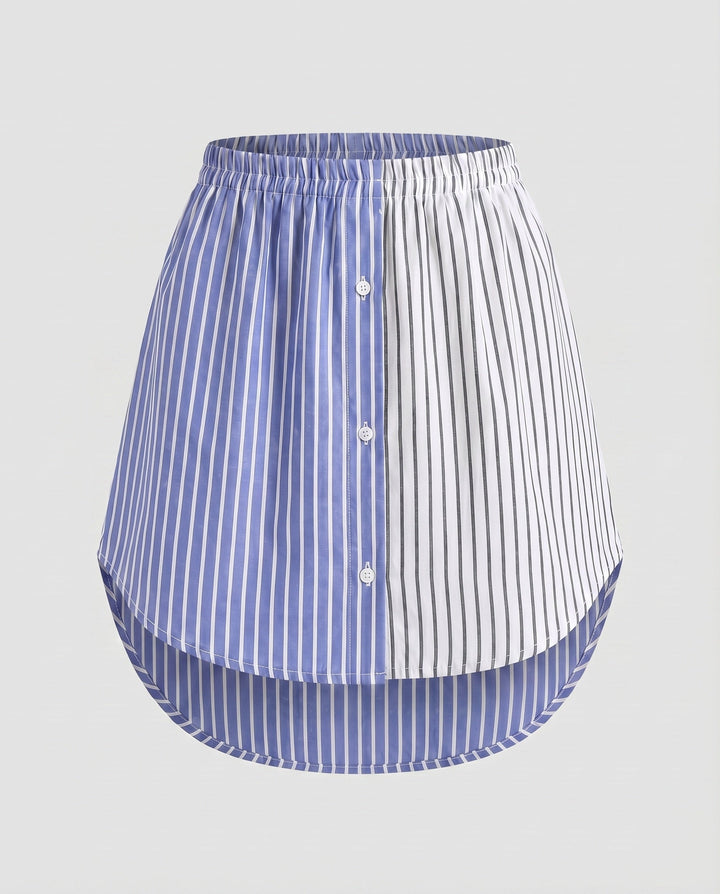 Women's Asymmetrical Skirt with Button Details and Striped Design