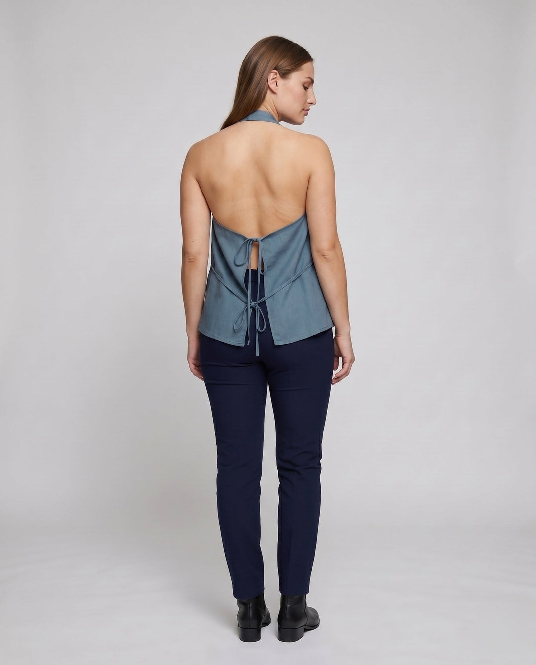 Women's Sleeveless Linen Top with Deep V-Neck