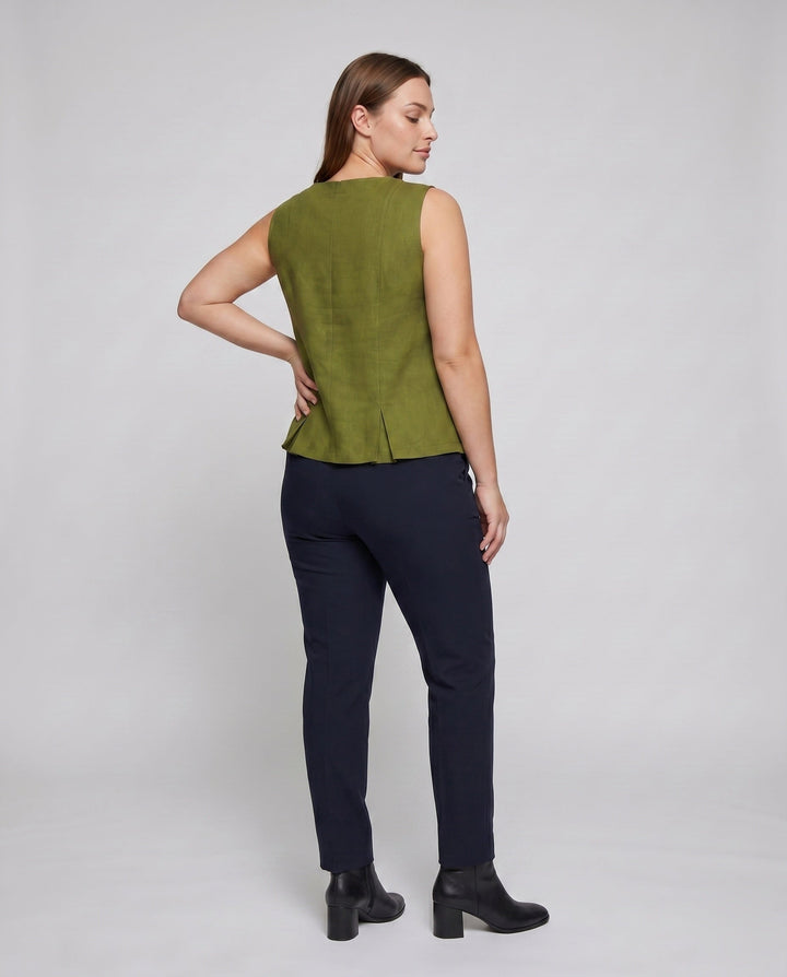 Women's Sleeveless Linen Top with Pleated Design
