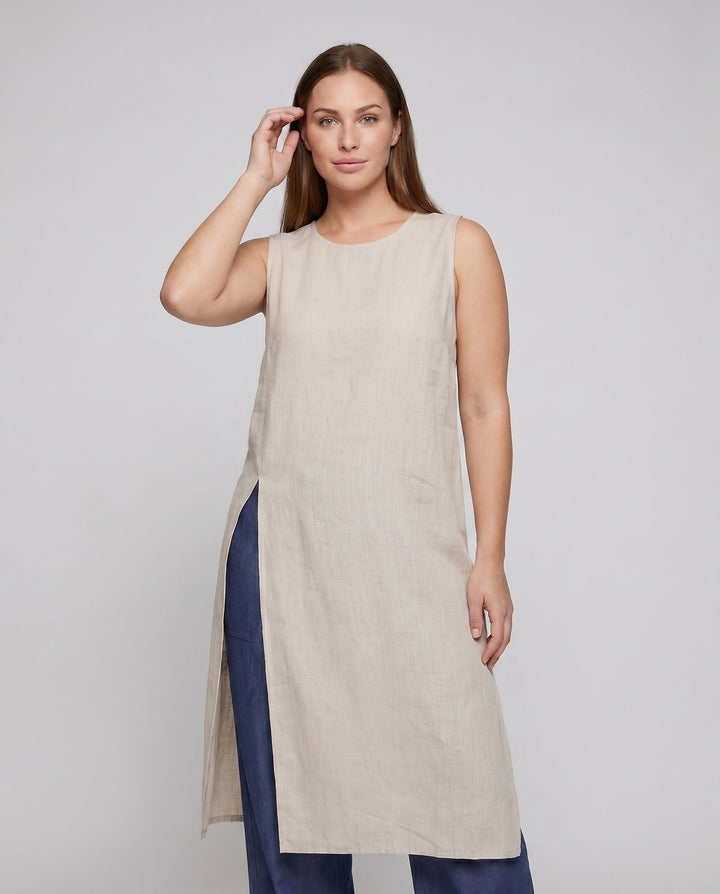 Women's Sleeveless Long Shirt with Fashionable Side Slits