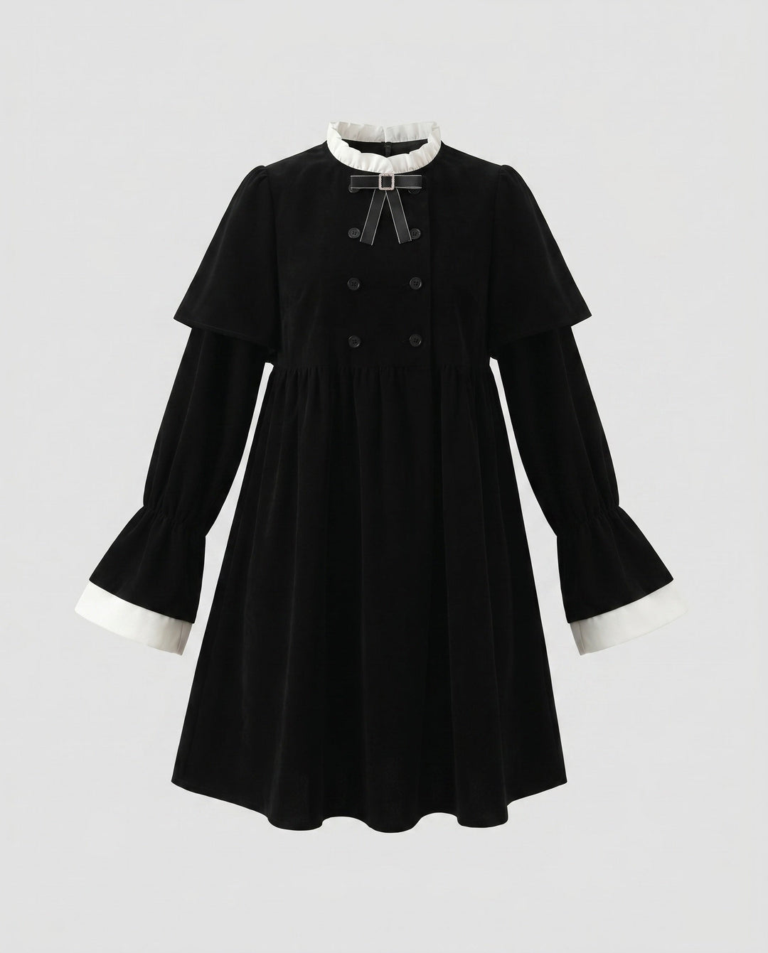 Women's Doctor Dress with Elegant Puff Sleeves and Contrasting Collar