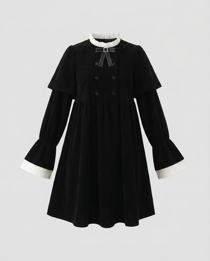 Women's Doctor Dress with Elegant Puff Sleeves and Contrasting Collar