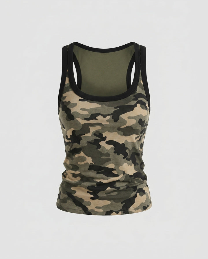 Women's Sleeveless Camo Top with Side Lacing, view 5 - Elena Harper