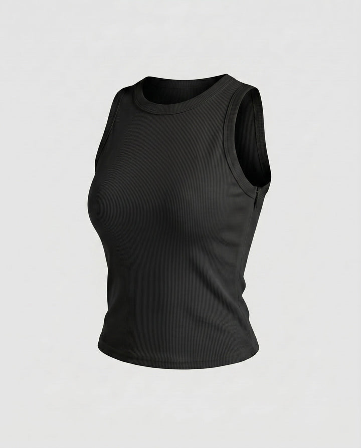 Women's Sleeveless Crop Top with Textured Fabric and Figure-Hugging Cut