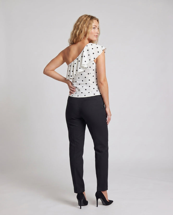 Women's Asymmetrical Top with Ruffles and Polka Dot Pattern
