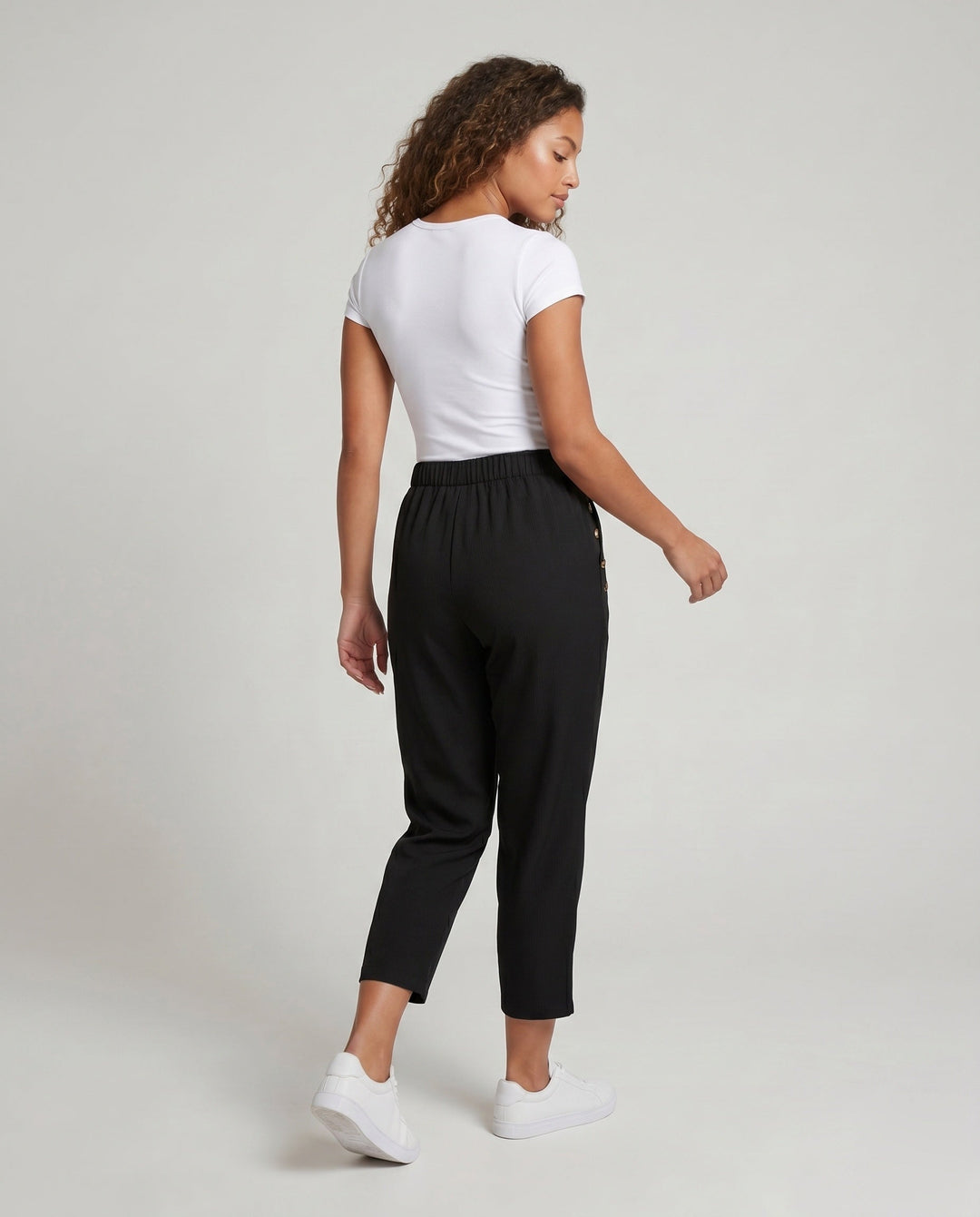 Women's Comfortable and Elegant Fabric Trousers with Elastic Waist and Side Pockets EB