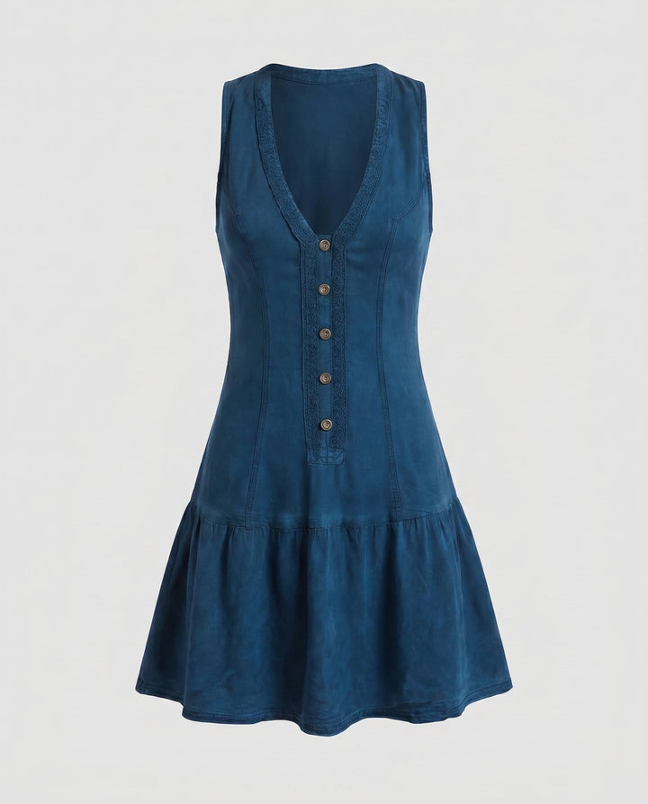 Women's Sleeveless Summer Dress with Deep V-Neck and Button Design EB, view 4 - Elena Harper