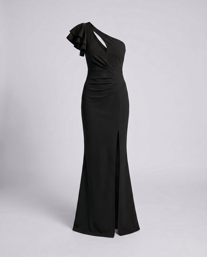 Women's Evening Dress with Impressive Ruffle and Sexy Slit EB