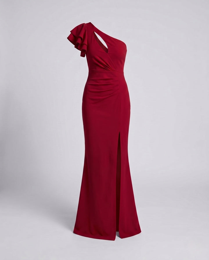 Women's Evening Dress with Impressive Ruffle and Sexy Slit EB