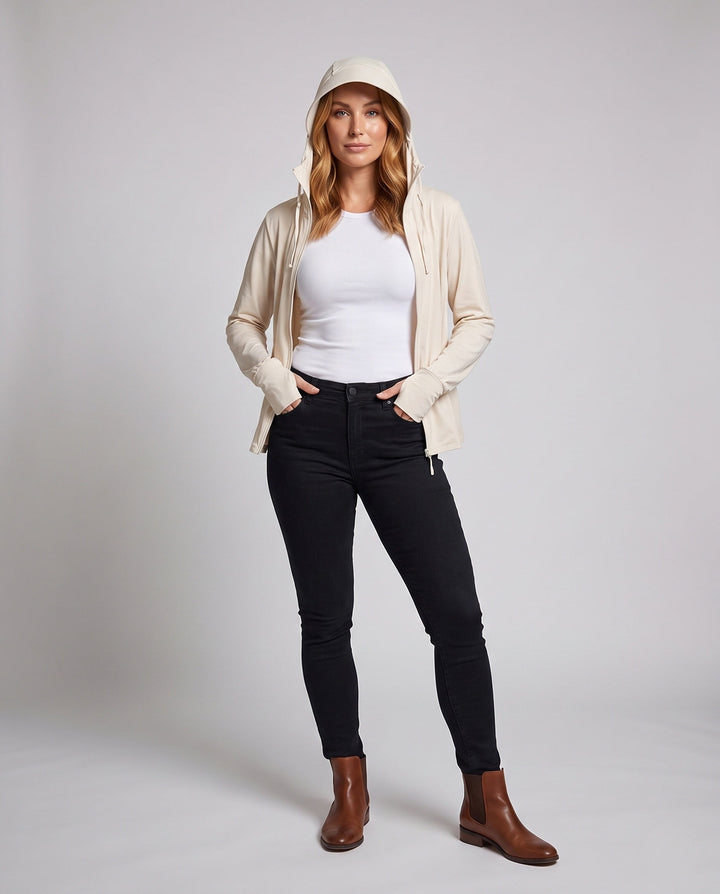 Ladies' Breathable Hooded Jacket with Practical Zipper EB