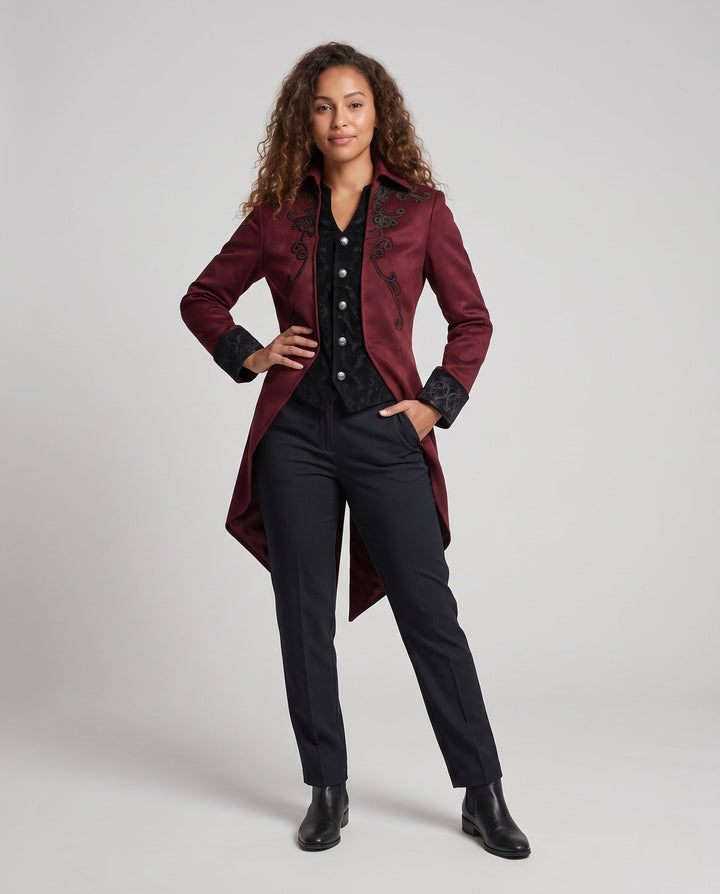 Women's Victorian Tailcoat with Embroidered Detail, view 3 - Elena Harper