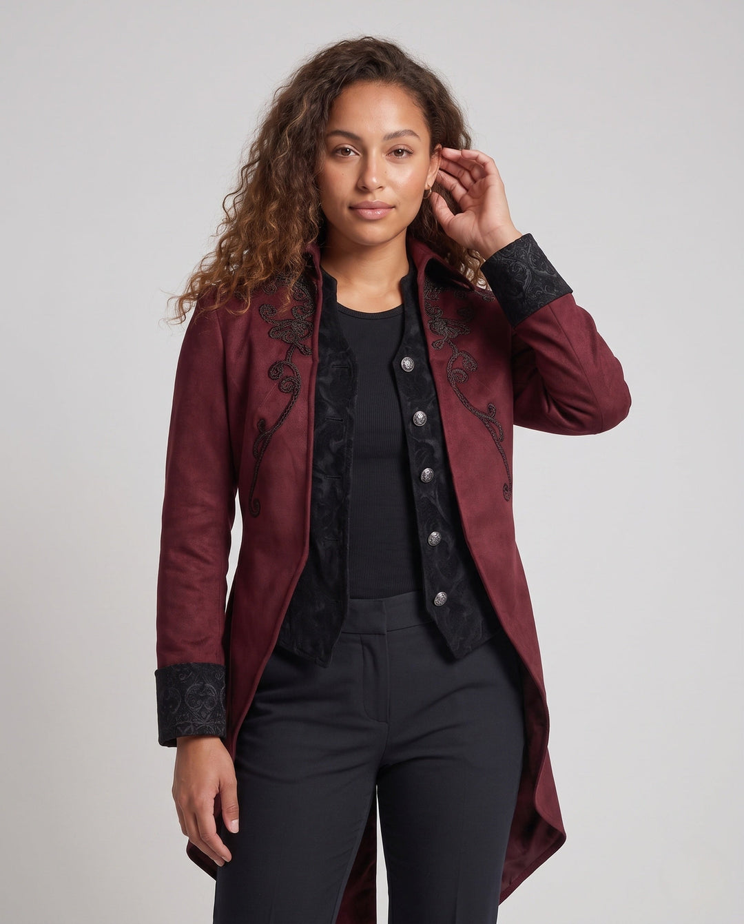 Women's Victorian Tailcoat with Embroidered Detail, view 4 - Elena Harper