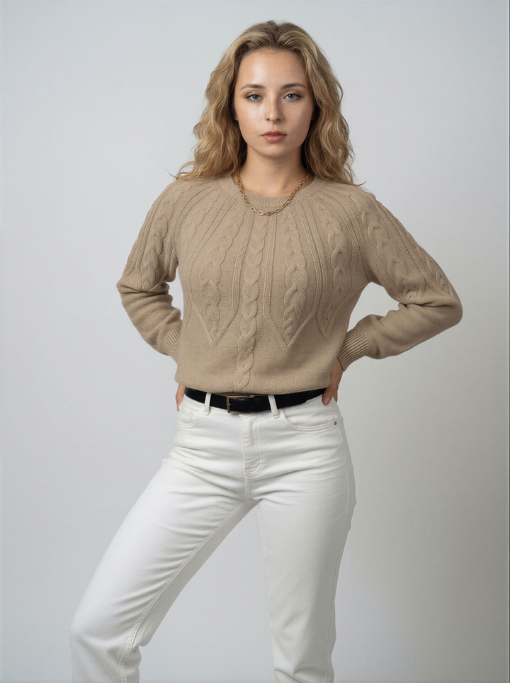 Women's Pullover | Timeless Cable Knit with Round Neck