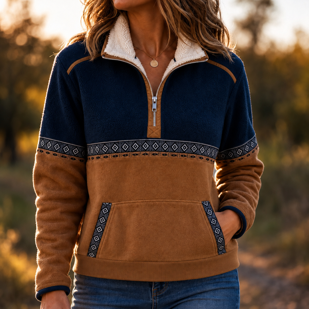 Cozyform Sherpa Collar Colorblock Half-Zip Pullover - Elena Harper