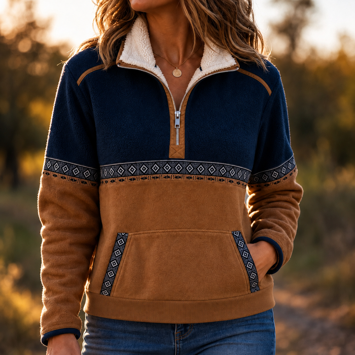 Cozyform Sherpa Collar Colorblock Half-Zip Pullover - Elena Harper
