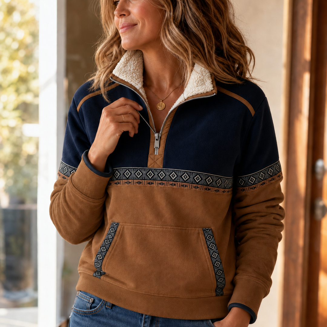 Cozyform Sherpa Collar Colorblock Half-Zip Pullover - Elena Harper