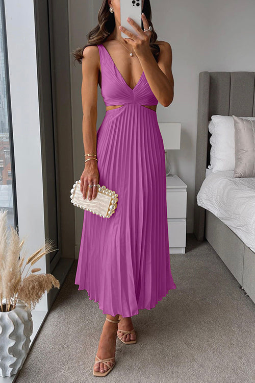 EVA Elegant Cut-Out Waist Sleeveless Pleated Maxi Dress - Elena Harper