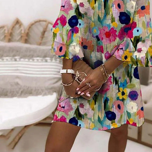 Tabitha Romantic Floral Print Viscose Mini Dress, view 2 - Elena Harper