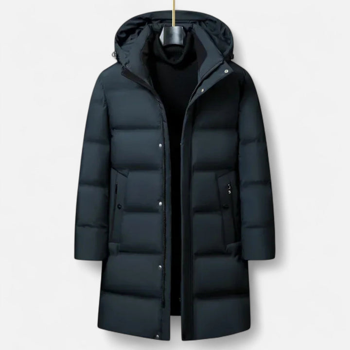 Men's Warm Down Parka with Hood and Long Cut