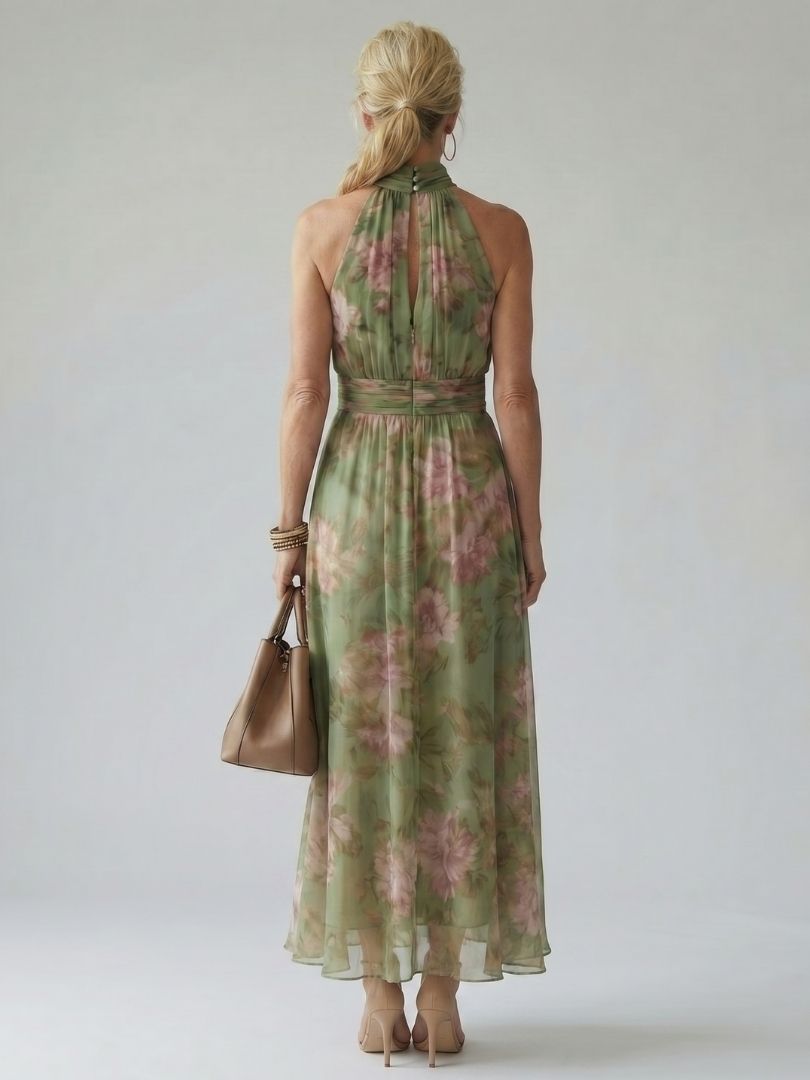 Mirelle Gathered Halter Midi Dress - Elena Harper