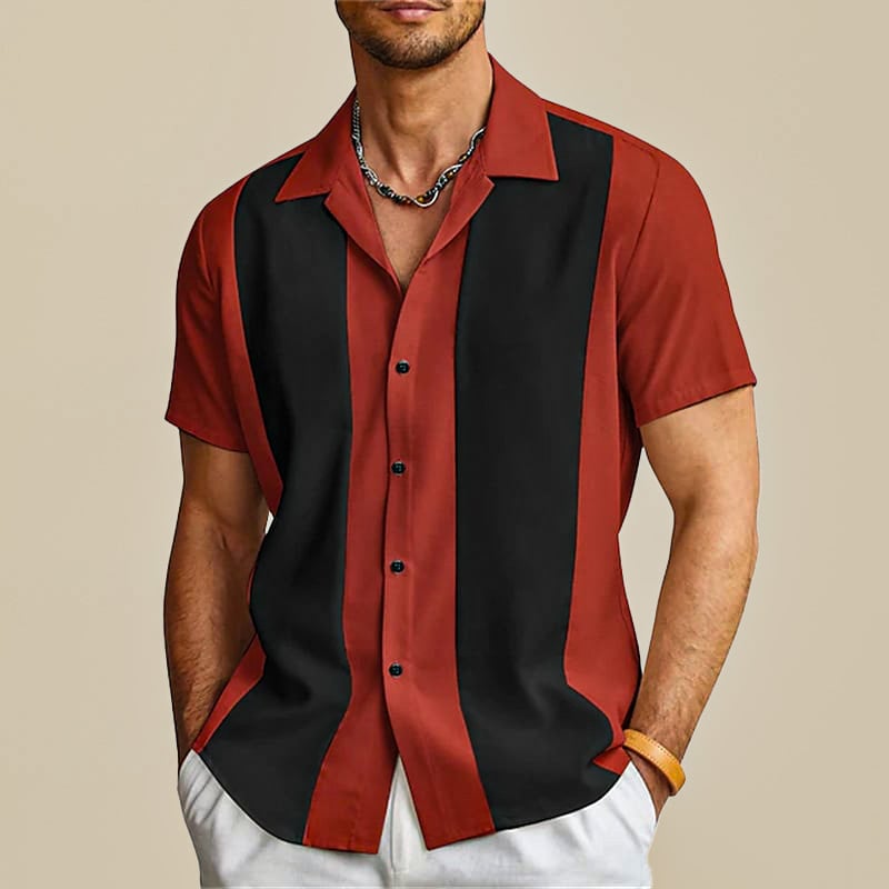 Men's Short Sleeve Color Block Vertical Stripe Shirt, view 6 - Elena Harper